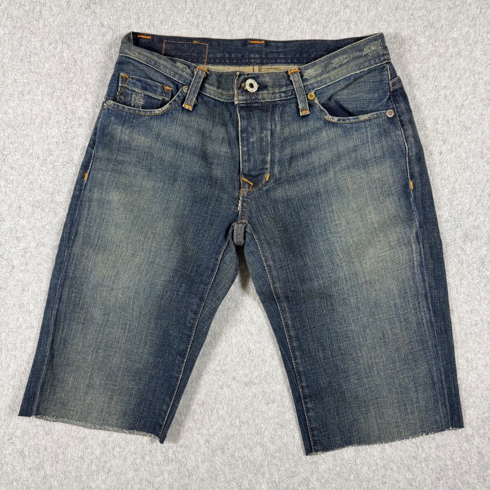 Y2K Denim & Cloth Shorts Womens Blue Kelly Stretch Jean Cut‎ Off Distressed 2